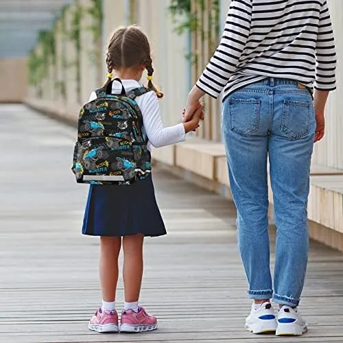 Kid's Toddler Backpack Modern Monster Truck Schoolbag Safety Leash for Boys Girls,Trace Of Tire Car Kindergarten Children Bag Preschool Nursery Travel Bag Chest Clip Reflective Stripe