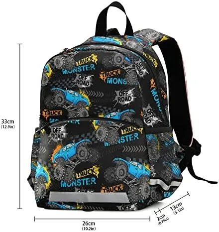 Kid's Toddler Backpack Modern Monster Truck Schoolbag Safety Leash for Boys Girls,Trace Of Tire Car Kindergarten Children Bag Preschool Nursery Travel Bag Chest Clip Reflective Stripe