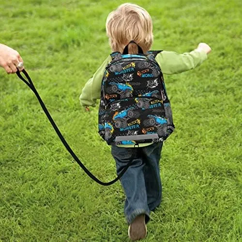 Kid's Toddler Backpack Modern Monster Truck Schoolbag Safety Leash for Boys Girls,Trace Of Tire Car Kindergarten Children Bag Preschool Nursery Travel Bag Chest Clip Reflective Stripe
