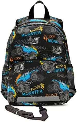 Kid's Toddler Backpack Modern Monster Truck Schoolbag Safety Leash for Boys Girls,Trace Of Tire Car Kindergarten Children Bag Preschool Nursery Travel Bag Chest Clip Reflective Stripe