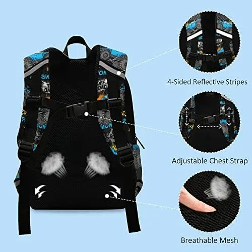 Kid's Toddler Backpack Modern Monster Truck Schoolbag Safety Leash for Boys Girls,Trace Of Tire Car Kindergarten Children Bag Preschool Nursery Travel Bag Chest Clip Reflective Stripe