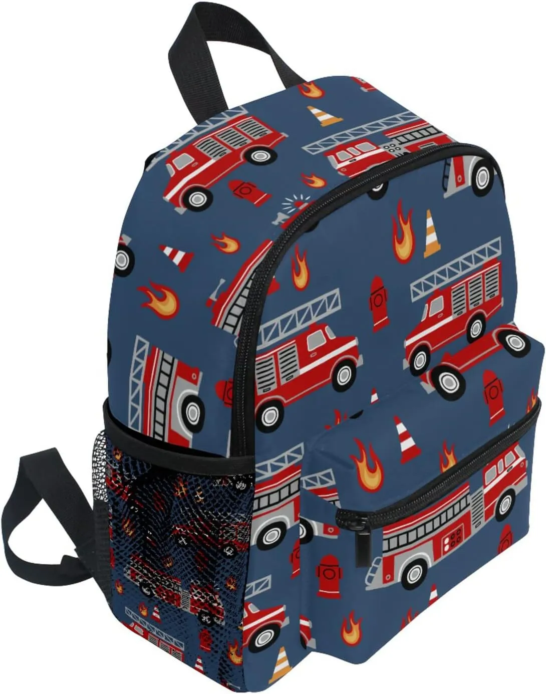 Kid's Toddler Backpack Red Fire Trucks Cartoon Schoolbag for Cute Boys Girls, Daycare School Children Kindergarten Bag Preschool Nursery Travel Purse Bag