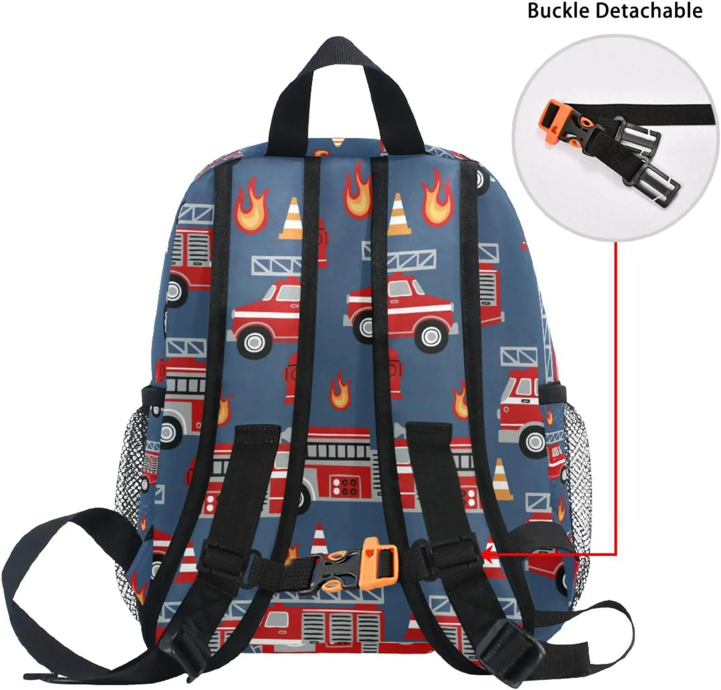Kid's Toddler Backpack Red Fire Trucks Cartoon Schoolbag for Cute Boys Girls, Daycare School Children Kindergarten Bag Preschool Nursery Travel Purse Bag