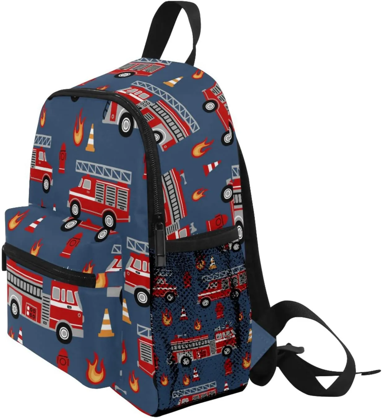 Kid's Toddler Backpack Red Fire Trucks Cartoon Schoolbag for Cute Boys Girls, Daycare School Children Kindergarten Bag Preschool Nursery Travel Purse Bag