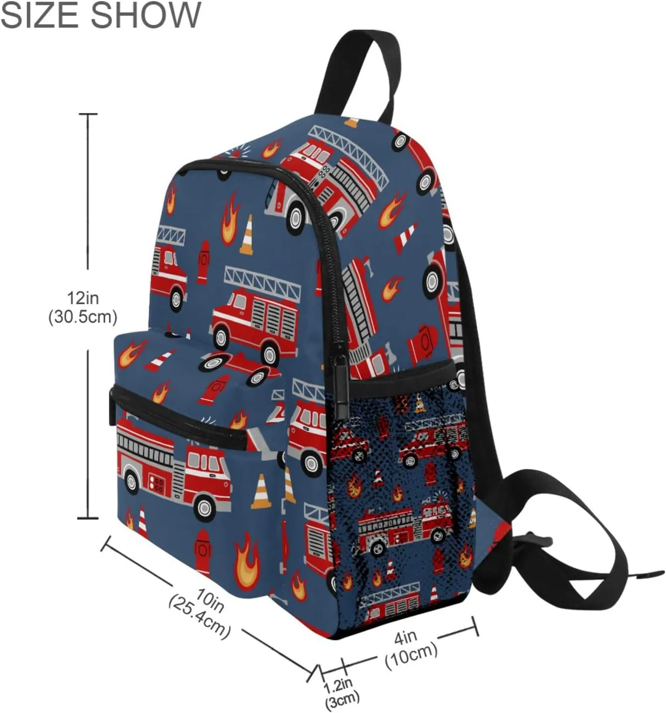 Kid's Toddler Backpack Red Fire Trucks Cartoon Schoolbag for Cute Boys Girls, Daycare School Children Kindergarten Bag Preschool Nursery Travel Purse Bag