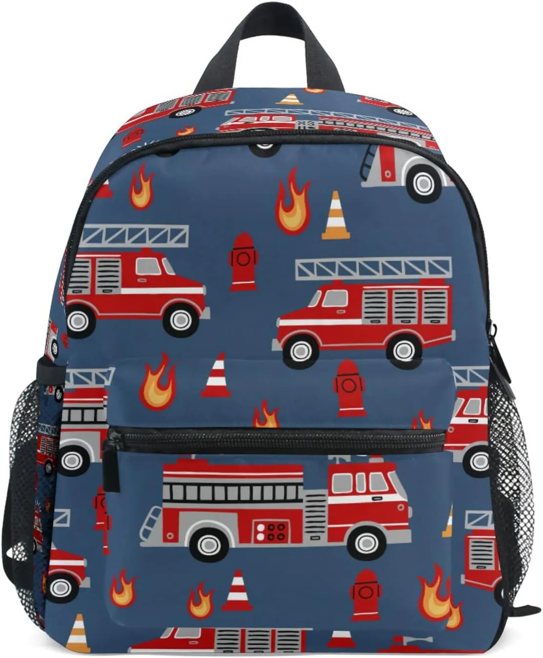Kid's Toddler Backpack Red Fire Trucks Cartoon Schoolbag for Cute Boys Girls, Daycare School Children Kindergarten Bag Preschool Nursery Travel Purse Bag