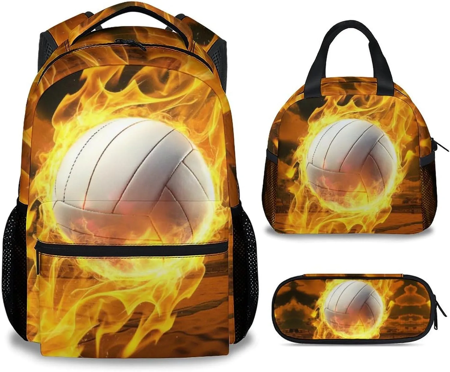Kids Volleyball Backpack with Lunch Box - Set of 3 Volleyball School Backpacks Matching Combo for Boys - Bookbag and Pencil Case Bundle
