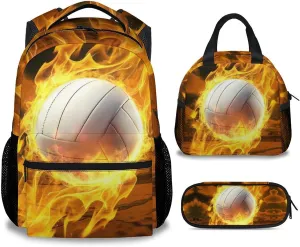 Kids Volleyball Backpack with Lunch Box - Set of 3 Volleyball School Backpacks Matching Combo for Boys - Bookbag and Pencil Case Bundle