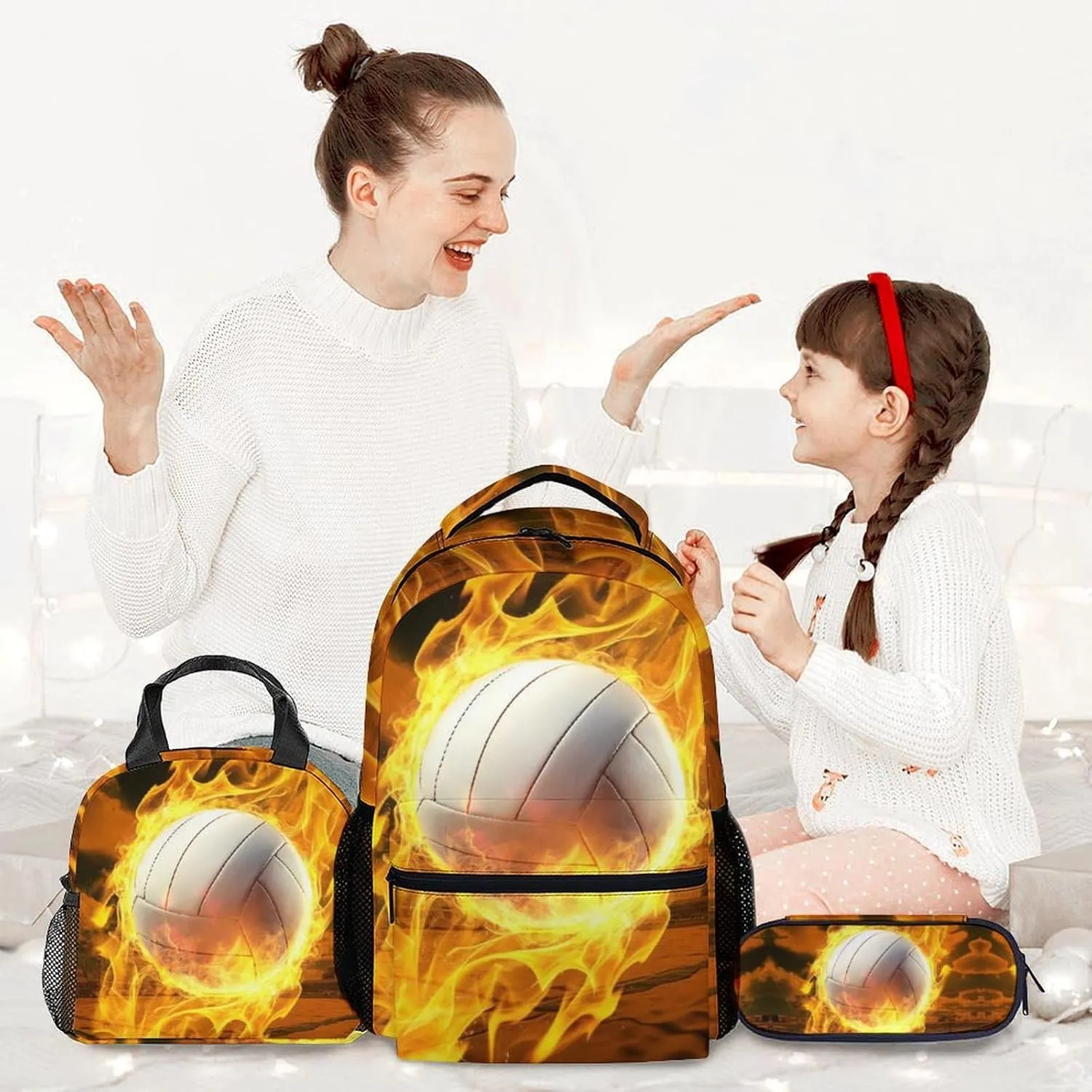 Kids Volleyball Backpack with Lunch Box - Set of 3 Volleyball School Backpacks Matching Combo for Boys - Bookbag and Pencil Case Bundle