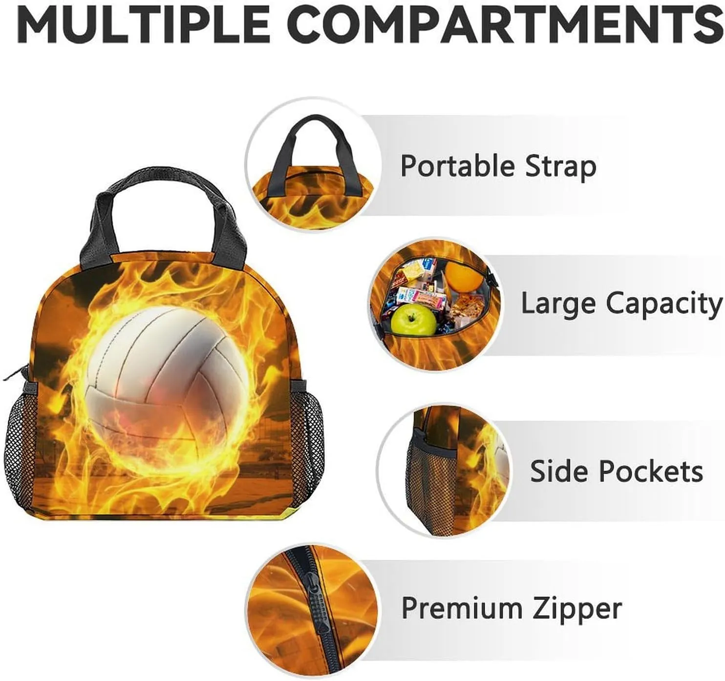 Kids Volleyball Backpack with Lunch Box - Set of 3 Volleyball School Backpacks Matching Combo for Boys - Bookbag and Pencil Case Bundle