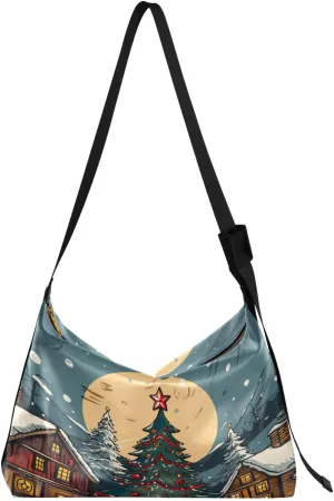 Kigai Christmas Snowy Village Crossbody Bag Hobo Handbag Purse Fashion PU Leather Shoulder Bags for Women