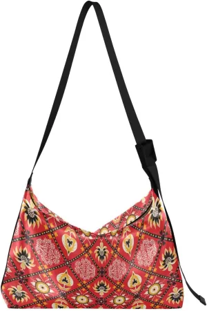 Kigai Talavera Ceramic Folk Tile Red Crossbody Bag Hobo Handbag Purse Fashion PU Leather Shoulder Bags for Women