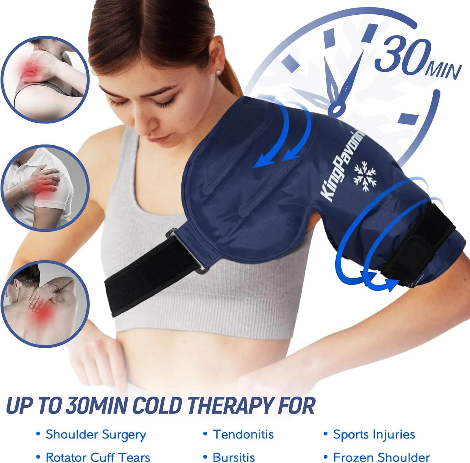 KingPavonini Shoulder Ice Pack Rotator Cuff Cold Therapy, Reusable Gel Ice Pack for Shoulder Injuries, Shoulder Ice Pack Wrap for Pain Relief, Swelling, Shoulders Surgery, Tendonitis, Bursitis, Blue