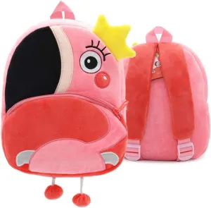 KISSOURBABY 3D Cute Cartoon Little Plush Baby Backpack Baby Toy Bag(Flamingo)