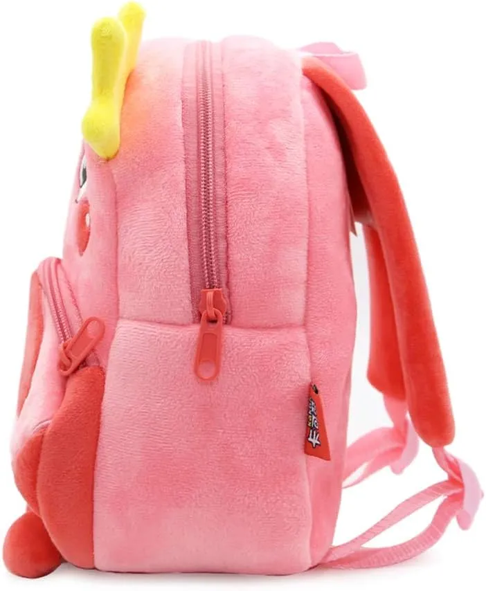 KISSOURBABY 3D Cute Cartoon Little Plush Baby Backpack Baby Toy Bag(Flamingo)
