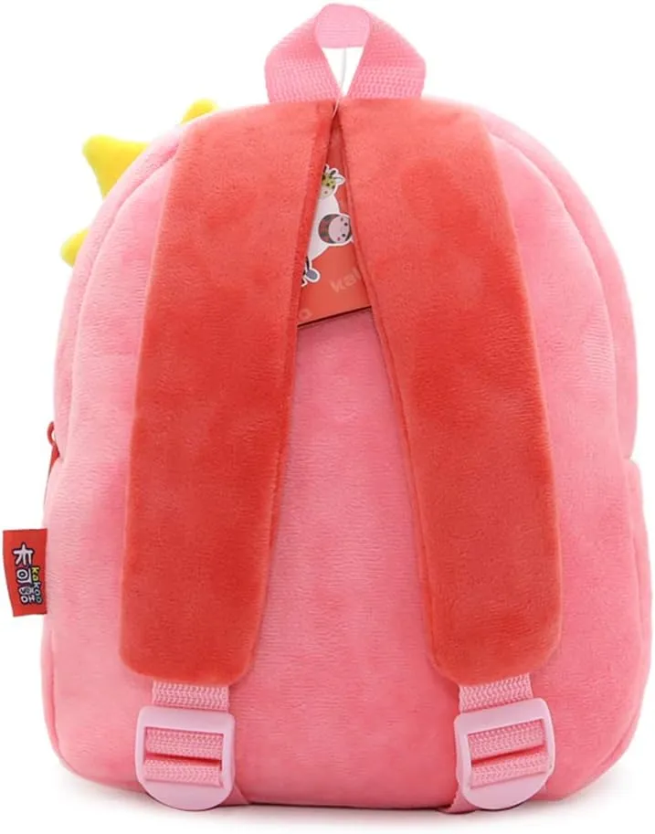 KISSOURBABY 3D Cute Cartoon Little Plush Baby Backpack Baby Toy Bag(Flamingo)