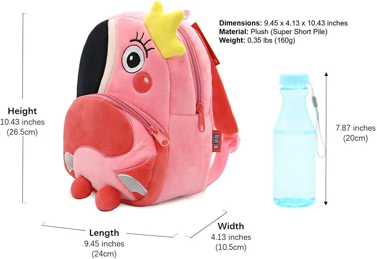 KISSOURBABY 3D Cute Cartoon Little Plush Baby Backpack Baby Toy Bag(Flamingo)