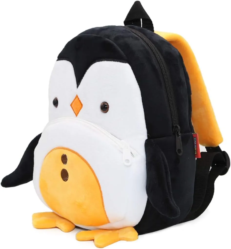 KISSOURBABY Cute Toddler Backpack,Cartoon Cute Animal Plush Backpack Toddler Mini School Bag for Kids Age 2-4Years Old(Penguin)