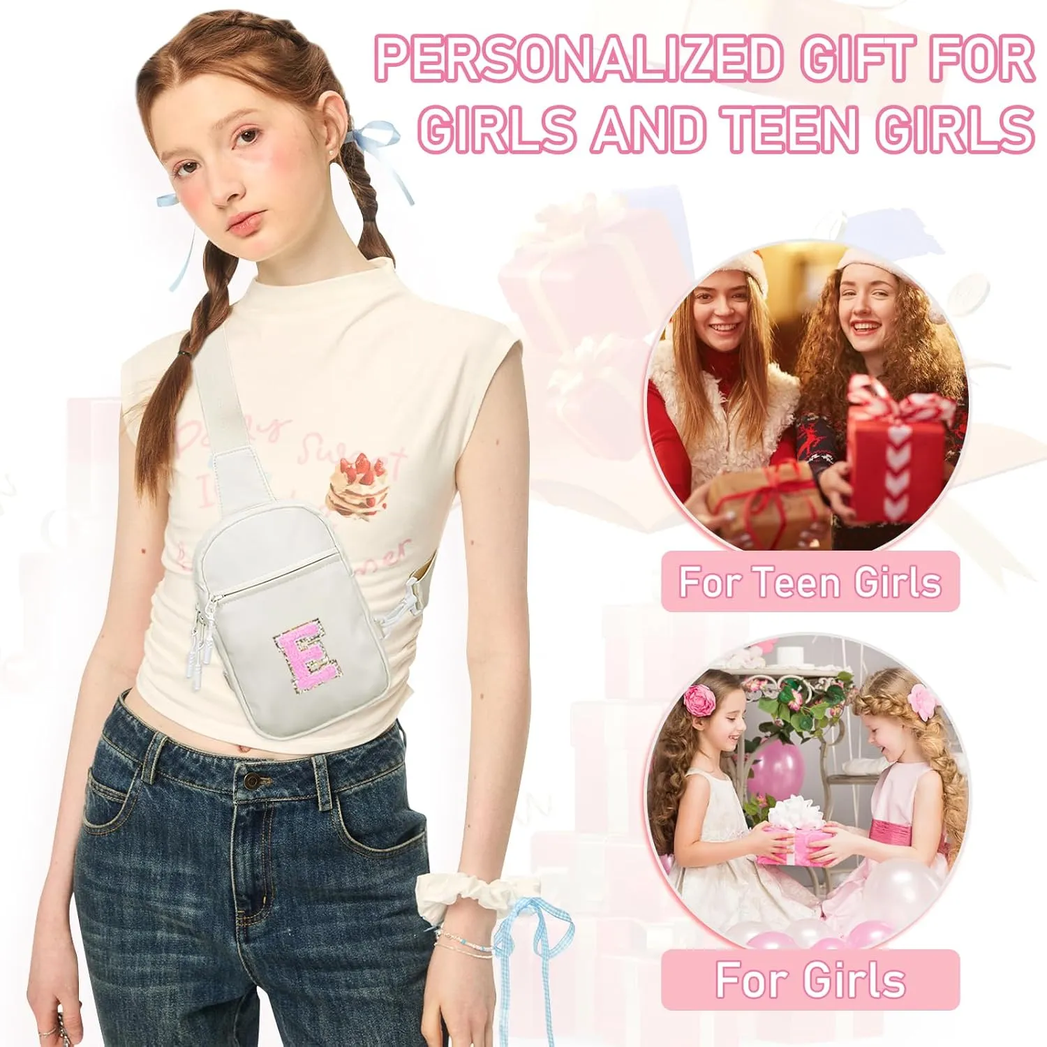 KKXIU Gifts for 6 7 8 9 10 11 12 Year Old Girls Initial Sling Bag Trendy Crossbody Fanny Pack for Teens
