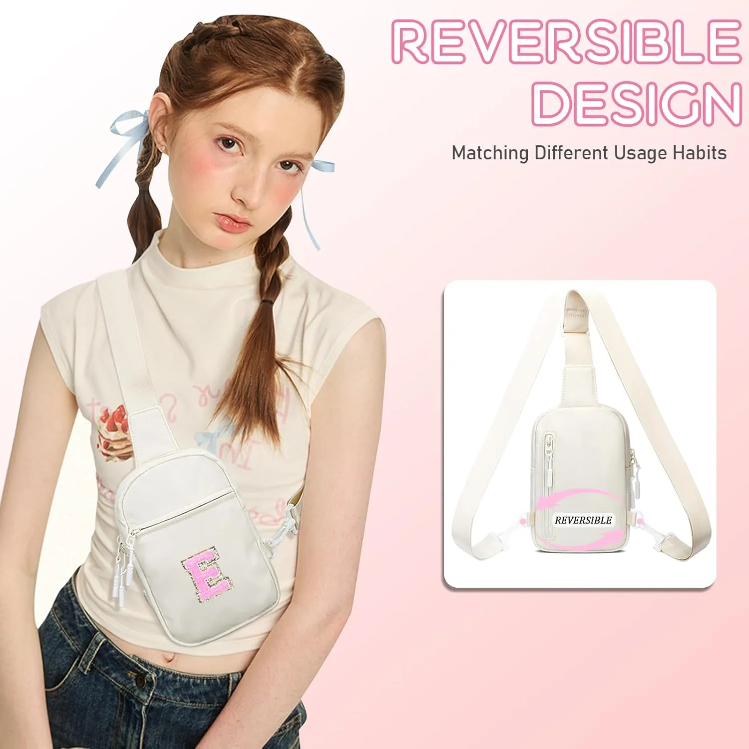 KKXIU Gifts for 6 7 8 9 10 11 12 Year Old Girls Initial Sling Bag Trendy Crossbody Fanny Pack for Teens