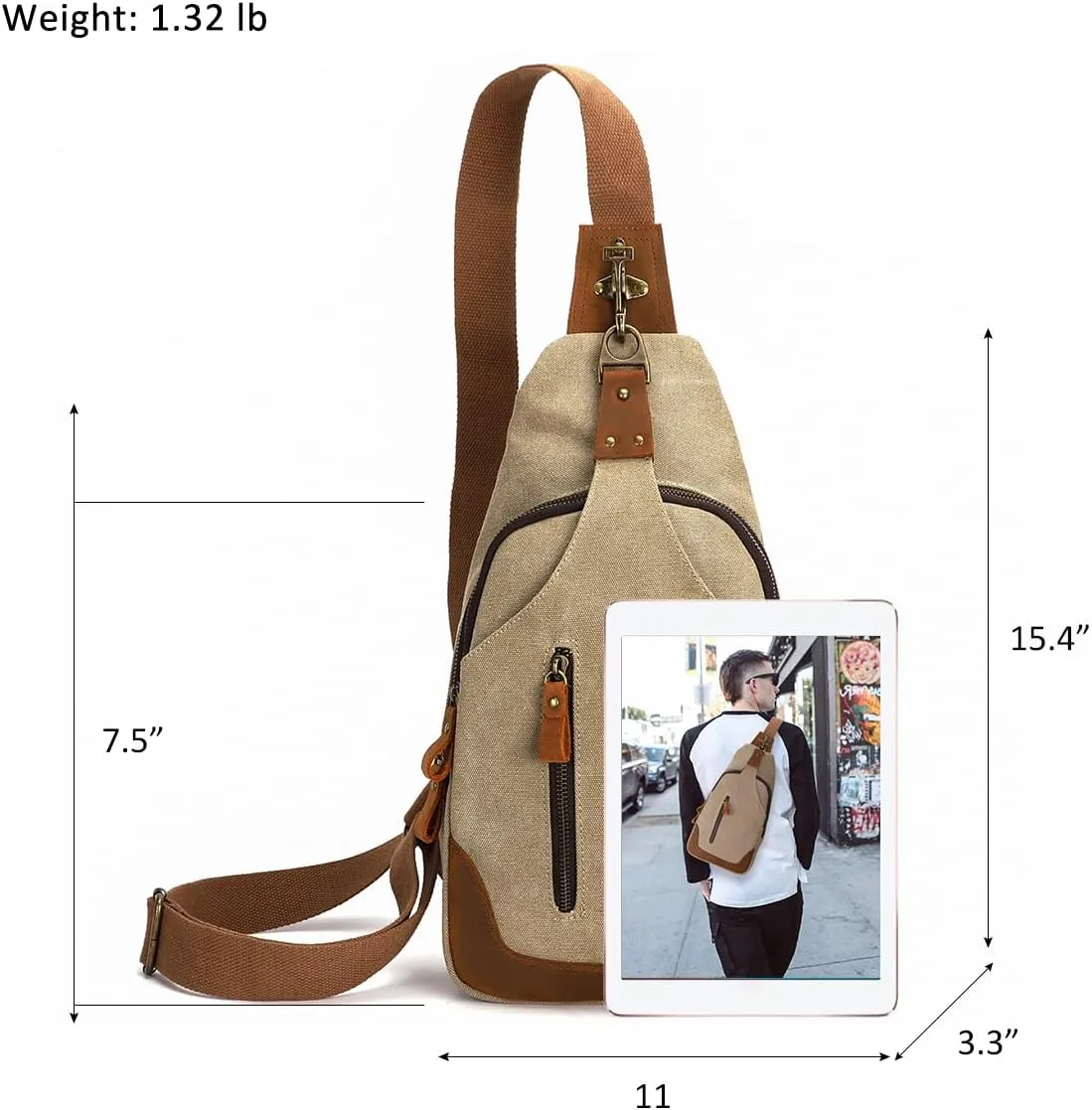 KL928 Canvas Sling Bag Crossbody Backpack Shoulder Casual Rucksack for Men Women