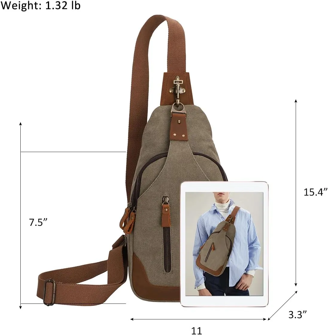 KL928 Canvas Sling Bag Crossbody Backpack Shoulder Casual Rucksack for Men Women