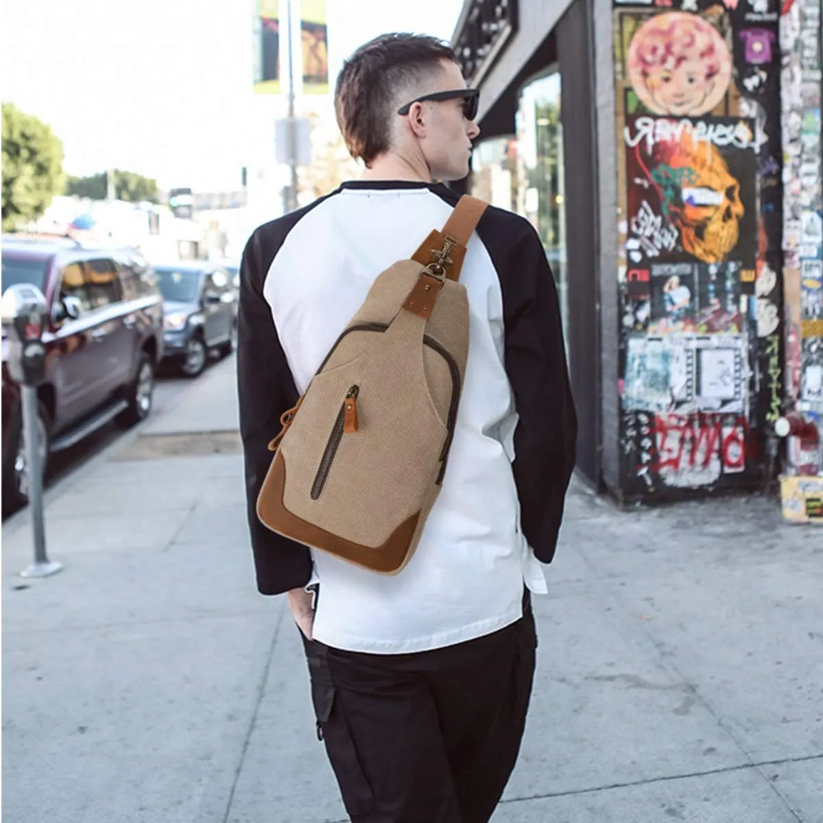KL928 Canvas Sling Bag Crossbody Backpack Shoulder Casual Rucksack for Men Women