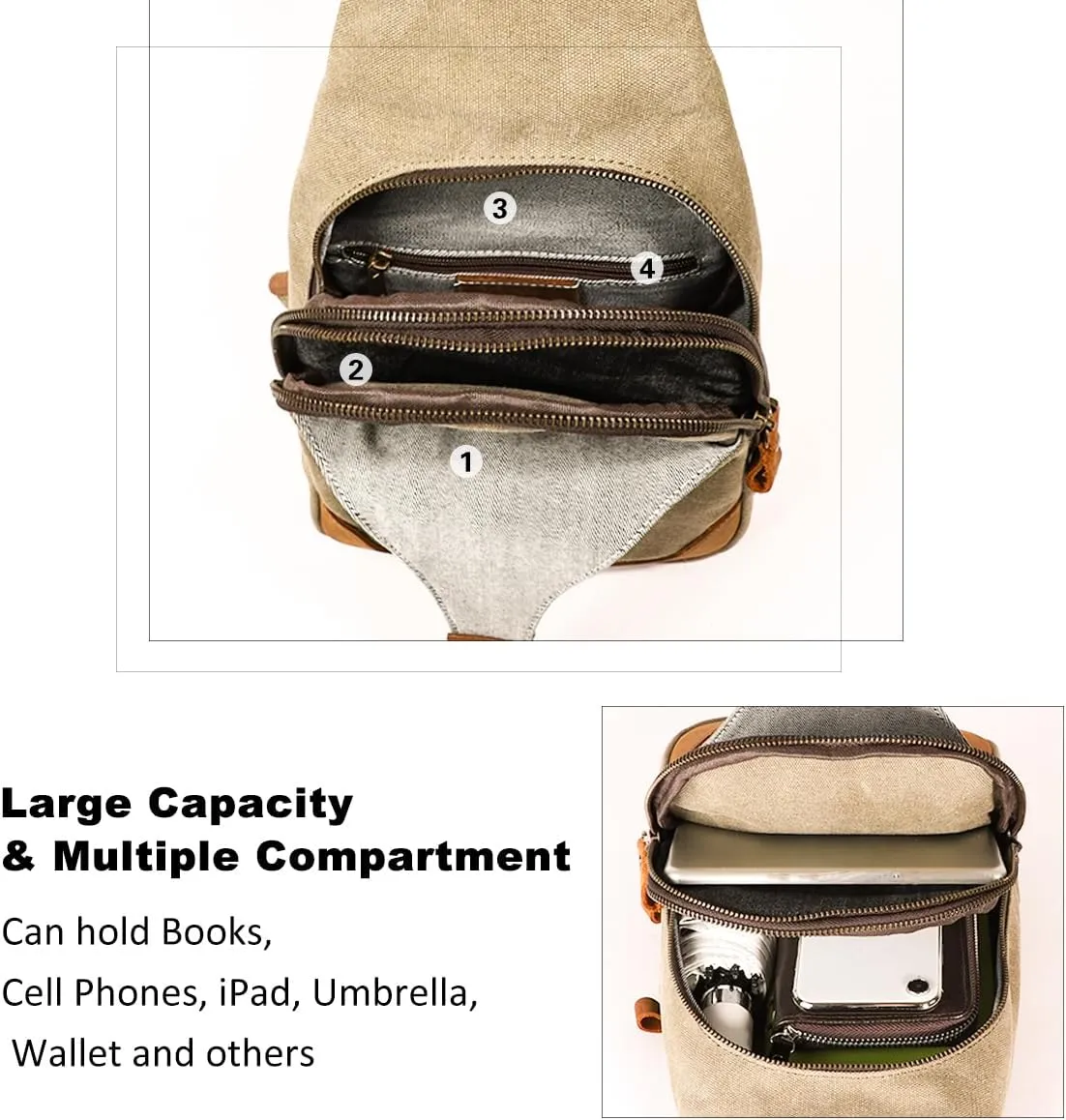 KL928 Canvas Sling Bag Crossbody Backpack Shoulder Casual Rucksack for Men Women