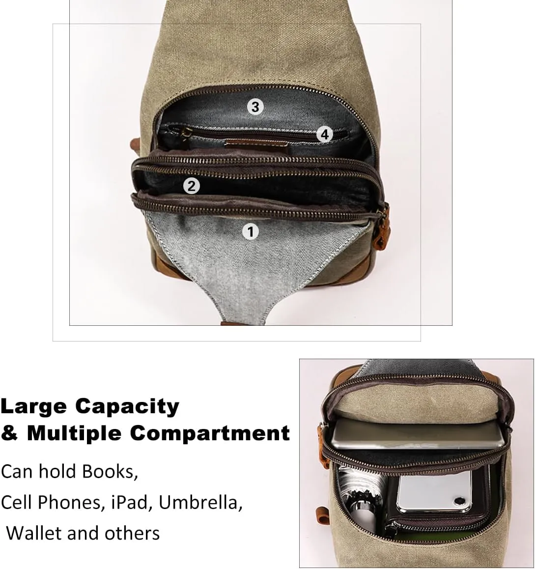 KL928 Canvas Sling Bag Crossbody Backpack Shoulder Casual Rucksack for Men Women