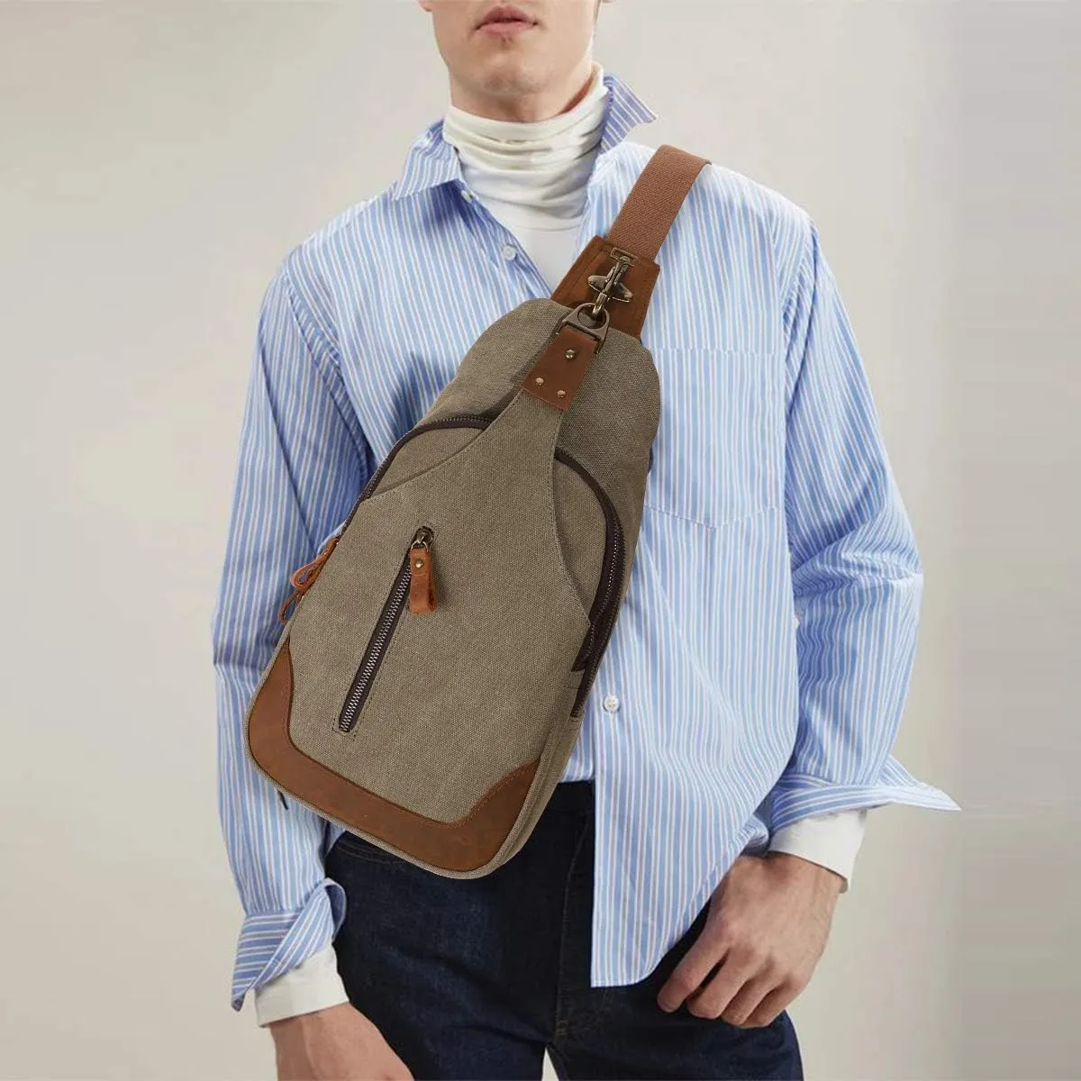 KL928 Canvas Sling Bag Crossbody Backpack Shoulder Casual Rucksack for Men Women