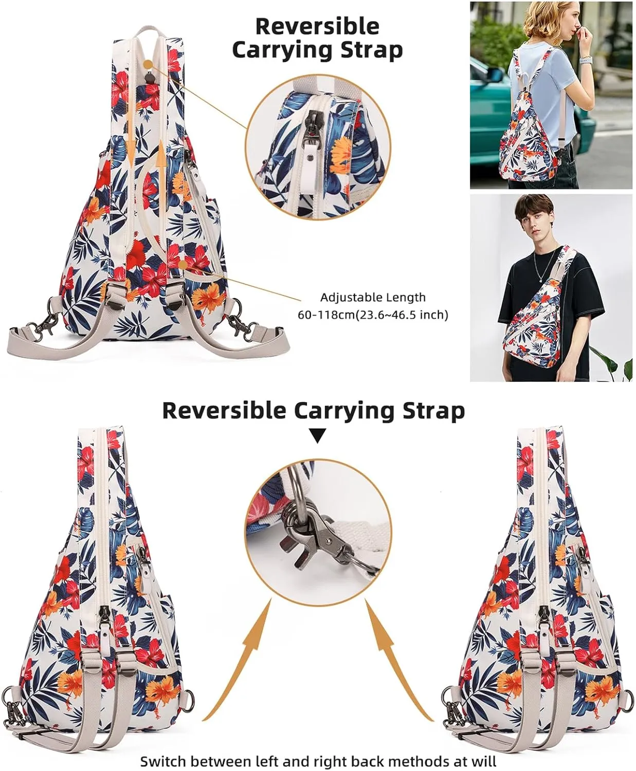 KL928 Canvas Sling Bag - Small Crossbody Backpack Shoulder Casual Daypack Rucksack for Men Women