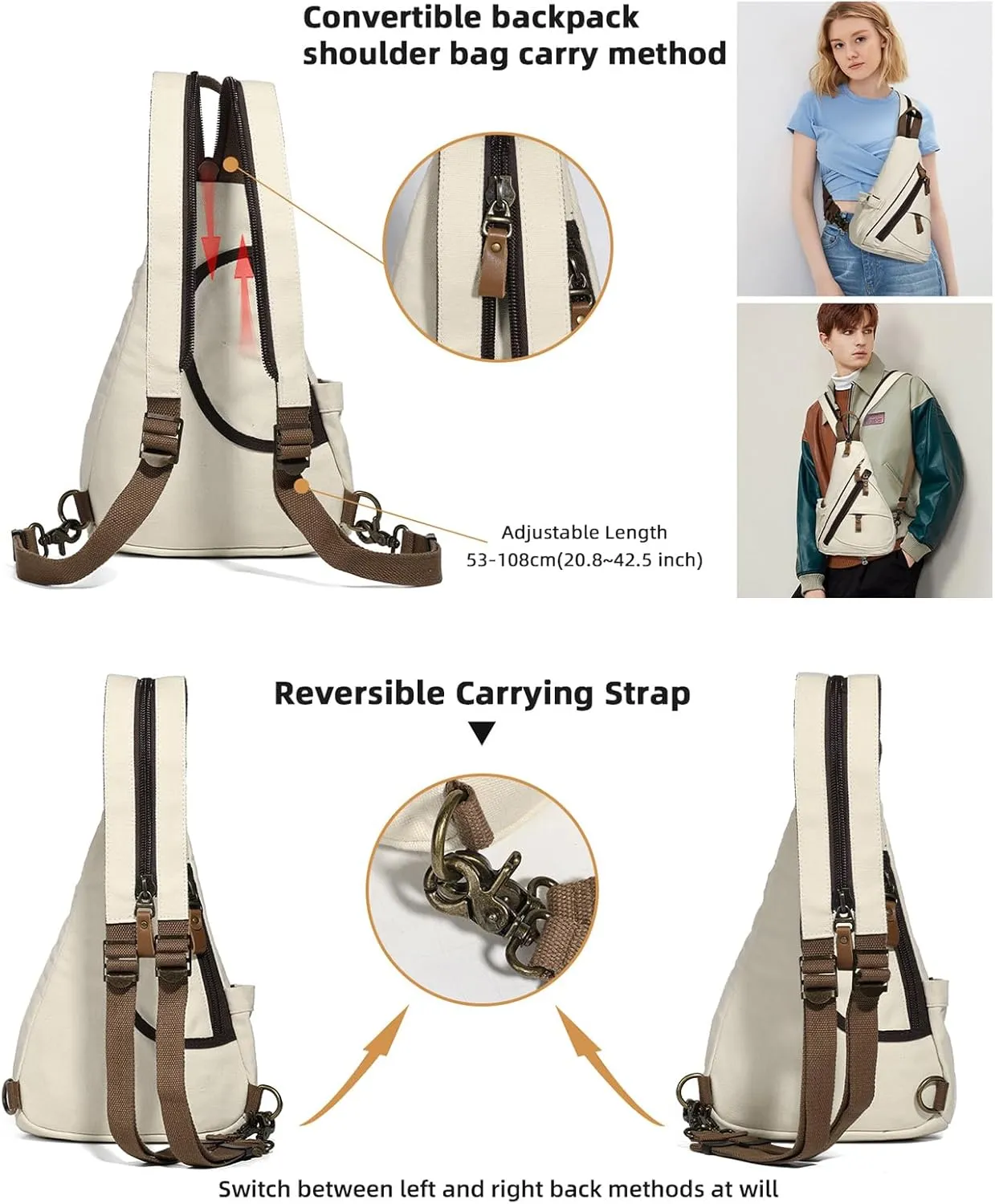 KL928 Sling Bag - Small Crossbody Backpack Shoulder Casual Daypack Rucksack for Men Women