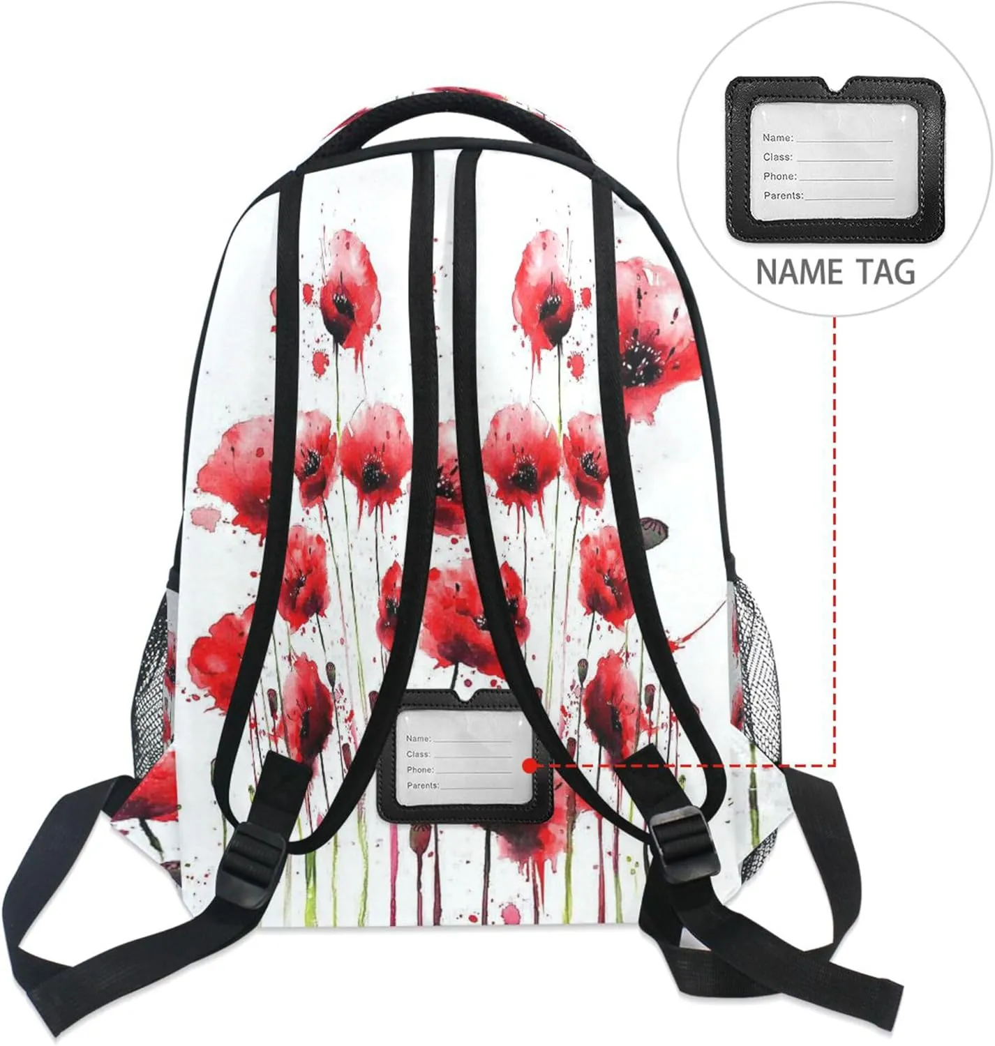 KLL Laptop Backpack for Women Men Waterproof Stylish Travel Bags with Chest Strap for Travel Trip Watercolor Poppy Flowers