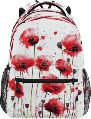 KLL Laptop Backpack for Women Men Waterproof Stylish Travel Bags with Chest Strap for Travel Trip Watercolor Poppy Flowers