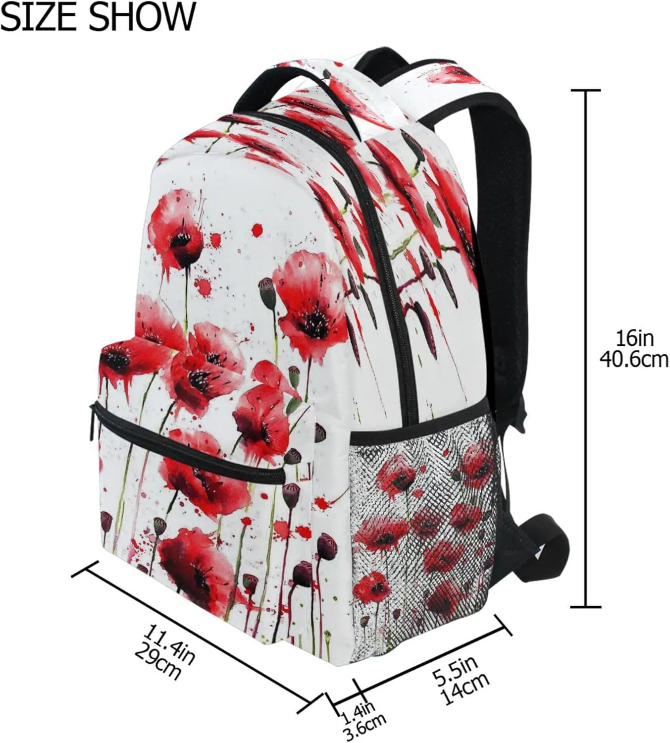 KLL Laptop Backpack for Women Men Waterproof Stylish Travel Bags with Chest Strap for Travel Trip Watercolor Poppy Flowers
