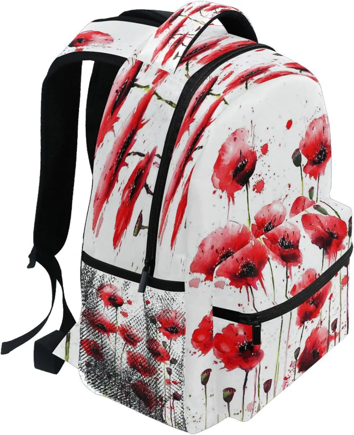 KLL Laptop Backpack for Women Men Waterproof Stylish Travel Bags with Chest Strap for Travel Trip Watercolor Poppy Flowers