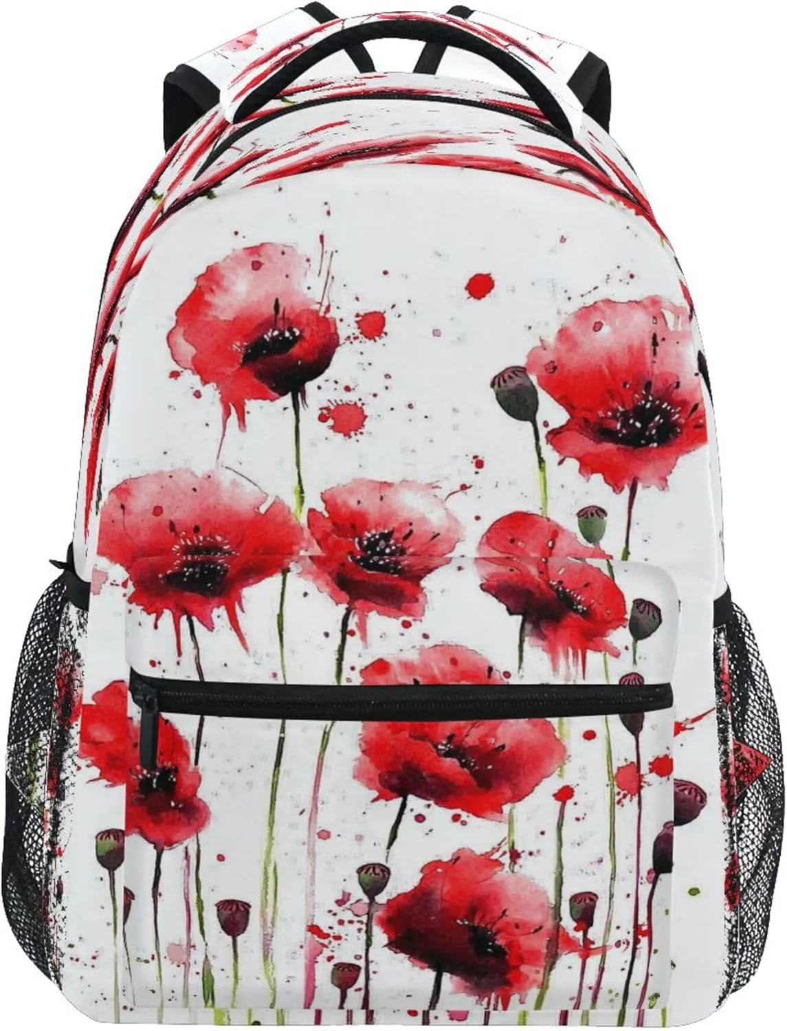 KLL Laptop Backpack for Women Men Waterproof Stylish Travel Bags with Chest Strap for Travel Trip Watercolor Poppy Flowers