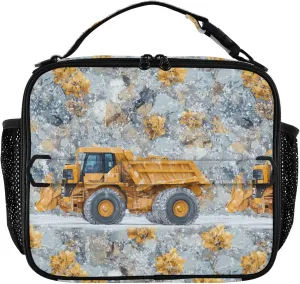 KLL Lunch Bag Zip Pockets Lunch Cooler Adjustable Shoulder Strap Bag for Beach Travel Construction Truck Cartoon Loader Icy and Snowy