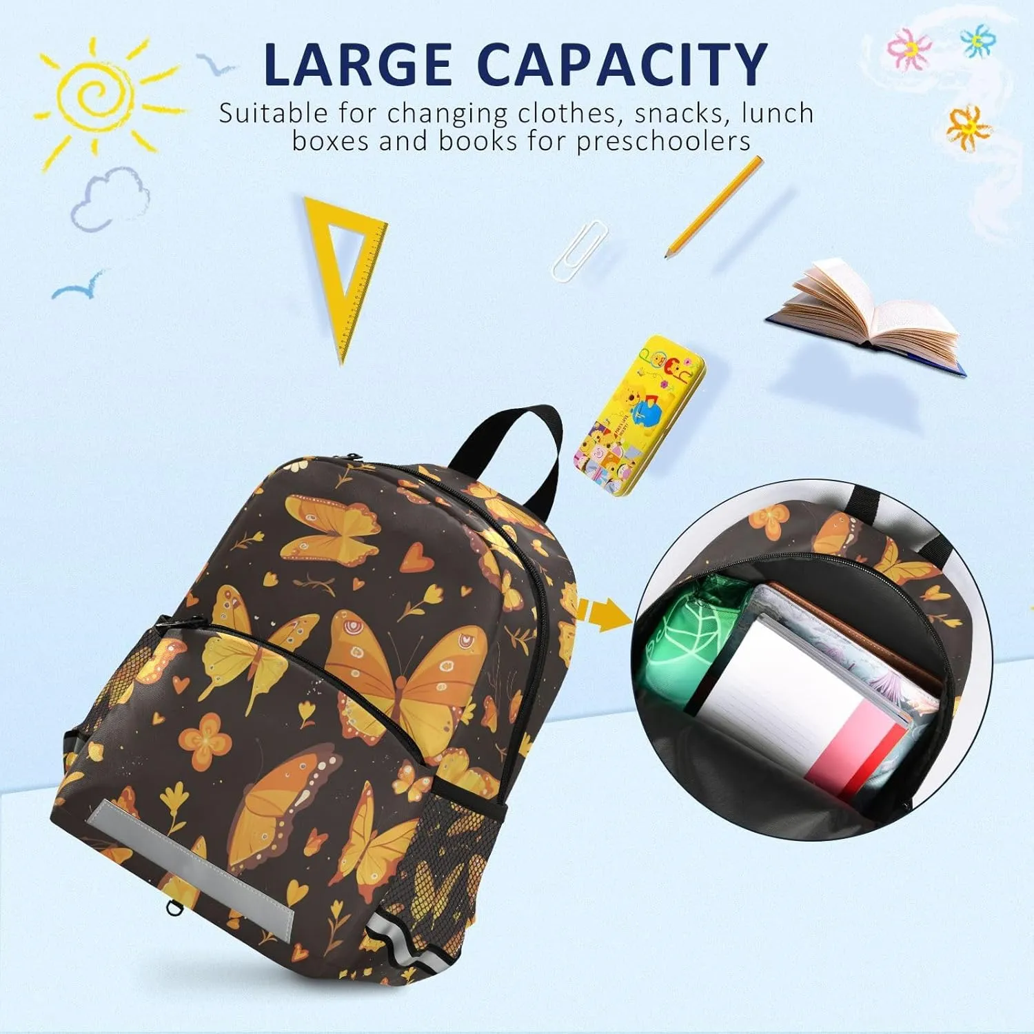KLL Mini Boys Backpacks Monarch Butterfly Cute Travel Outdoor Daypack Bookbag