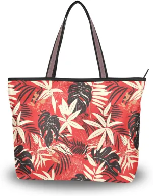 KLL silk fabric zippered hobo handbags convenient handbags for women 2025 for Everyday & Travel Tortoise Shell Jungle Red and Black size 15.7x11.4 in