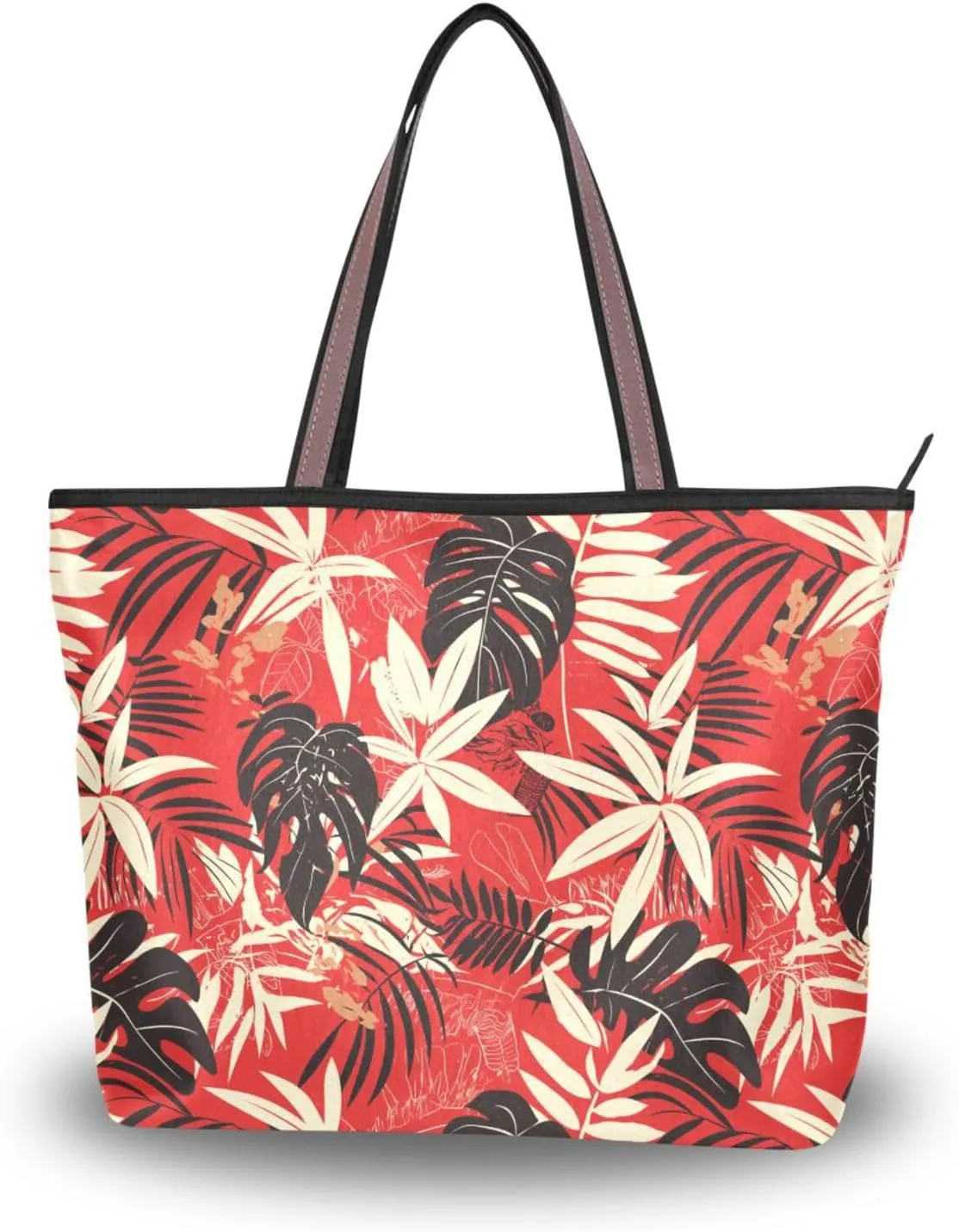 KLL silk fabric zippered hobo handbags convenient handbags for women 2025 for Everyday & Travel Tortoise Shell Jungle Red and Black size 15.7x11.4 in