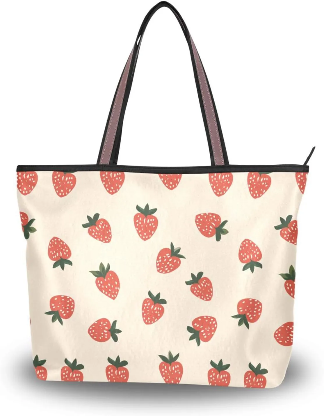 KLL silk fabric zippered satchel handbags summer chick tote handbags for women for Everyday & Travel Strawberry size 15.7x11.4 in