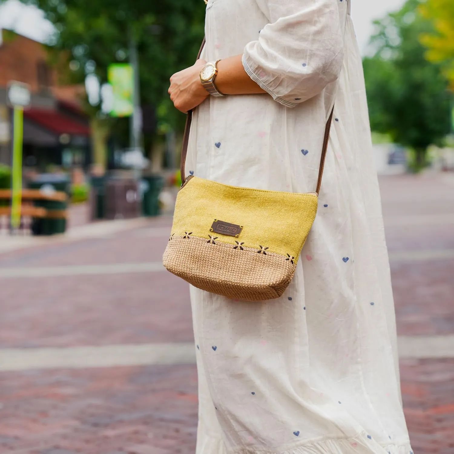 KomalC Stylish Slingbag for Women made with Jute & Premium Buffalo Leather | Woven Shoulder Bag | Summer Bag for everyday use