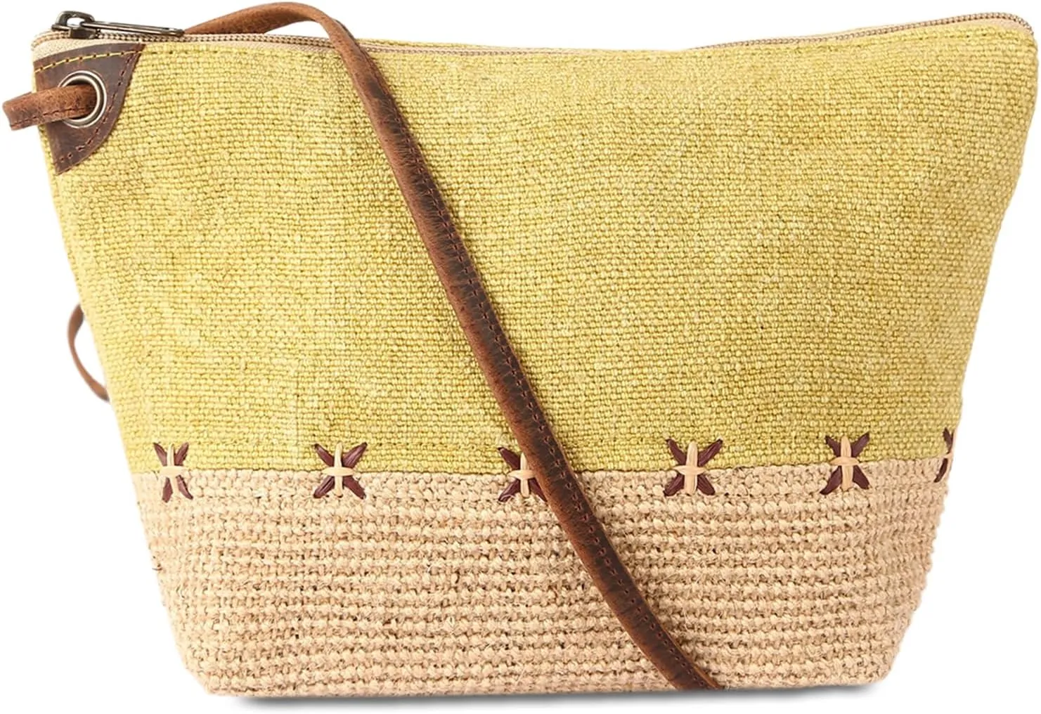 KomalC Stylish Slingbag for Women made with Jute & Premium Buffalo Leather | Woven Shoulder Bag | Summer Bag for everyday use