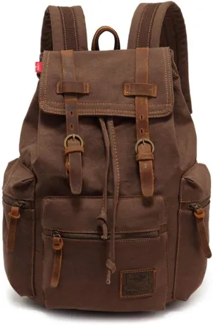 koolehaoda Vintage Canvas Backpack Rucksack Unisex Casual Backpack for 12-17" Laptop Backpack Travel Camping Hiking Bag (L-Coffee)