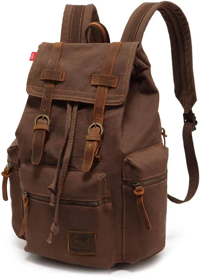 koolehaoda Vintage Canvas Backpack Rucksack Unisex Casual Backpack for 12-17" Laptop Backpack Travel Camping Hiking Bag (L-Coffee)