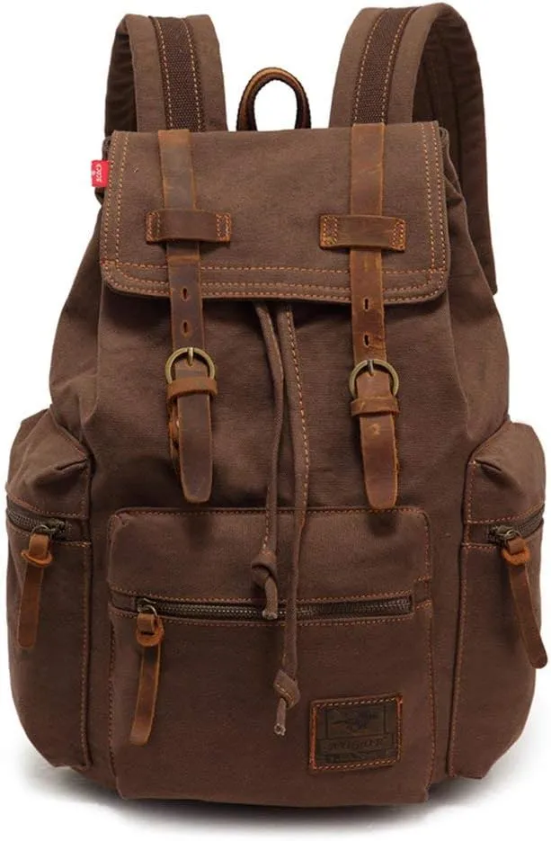 koolehaoda Vintage Canvas Backpack Rucksack Unisex Casual Backpack for 12-17" Laptop Backpack Travel Camping Hiking Bag (L-Coffee)