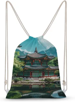 Korean Architecture Palace of Koreas Drawstring Backpack Lightweight Sports Gym Bag String Bag for Men Women 35x50cm