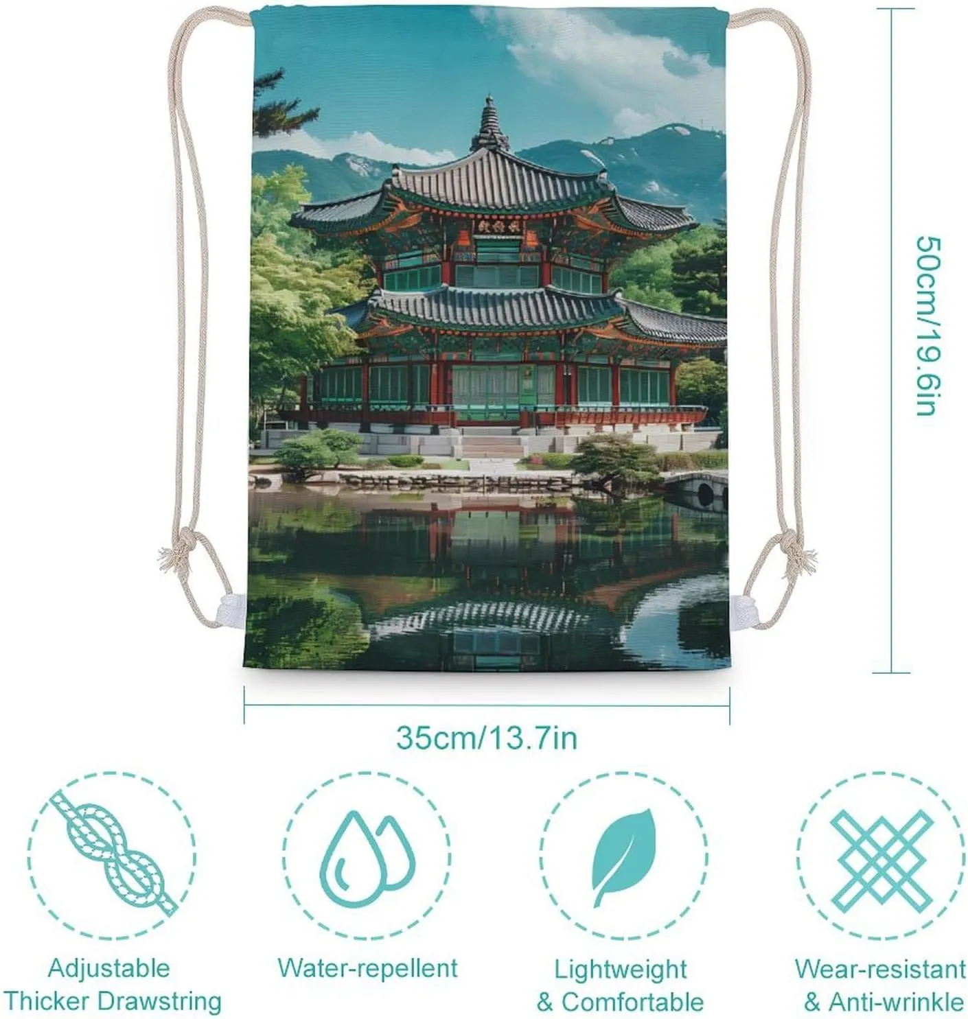 Korean Architecture Palace of Koreas Drawstring Backpack Lightweight Sports Gym Bag String Bag for Men Women 35x50cm