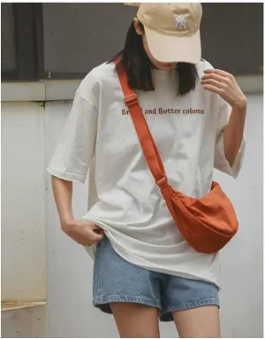Korean Simple Dumpling Bag Women Small Nylon Crescent Bag Travel Sling Bag with Adjustable Strap Casual Shoulder Bag (Orange)